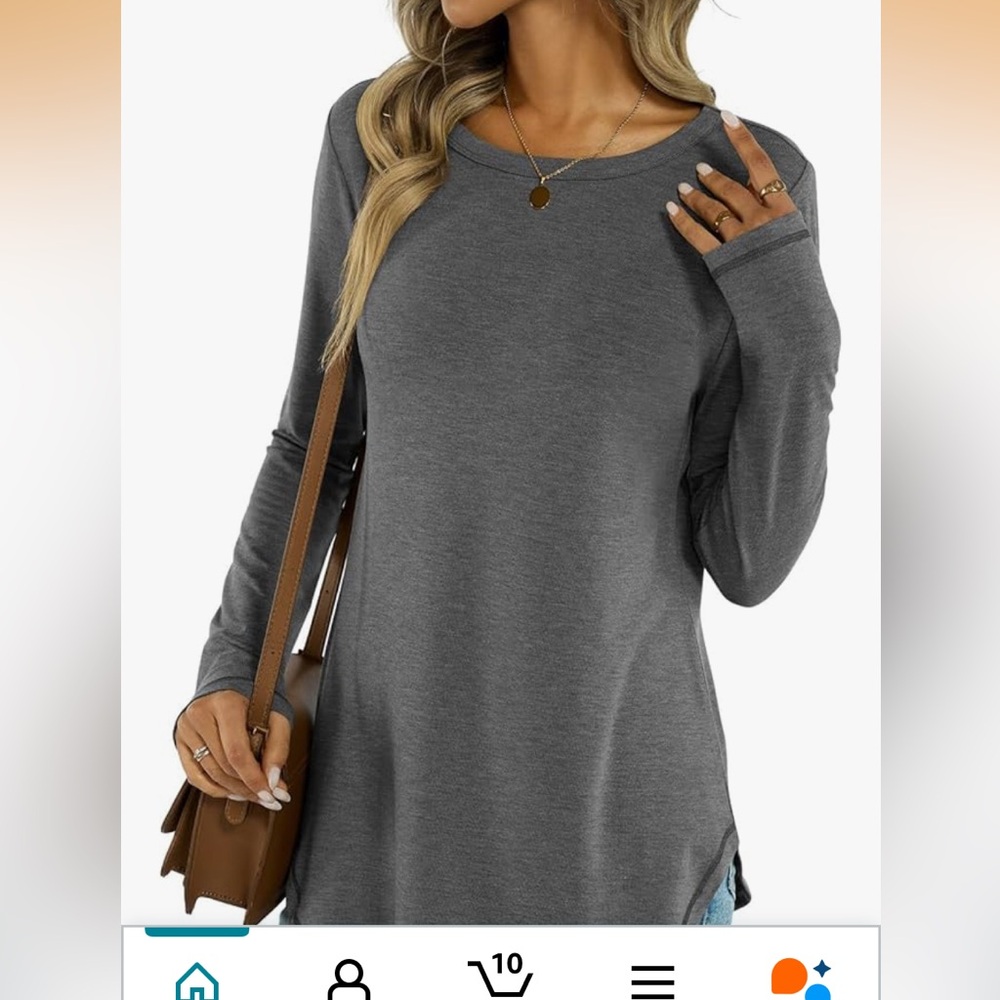 New tunic Gray Long Sleeve Women's Top crew neck fall fashion plus size